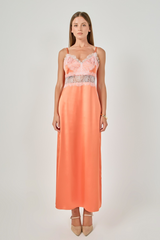 Satin Lace Slip Maxi Dress