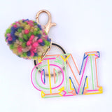 White Smoke Sorority Pom Pom Key Chain