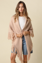 Light Gray Chrissy Fringe Knit Poncho poncho