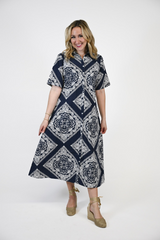 Lavender Iris | Midnight Mosaic Midi Dress