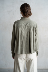 Light Gray Pleated Button Up Long Sleeve Shirt Shirt