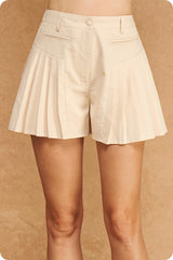 Dark Khaki Pleated Short Short