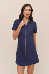 Light Gray Short Sleeve Zip Front Dress Mini Dress