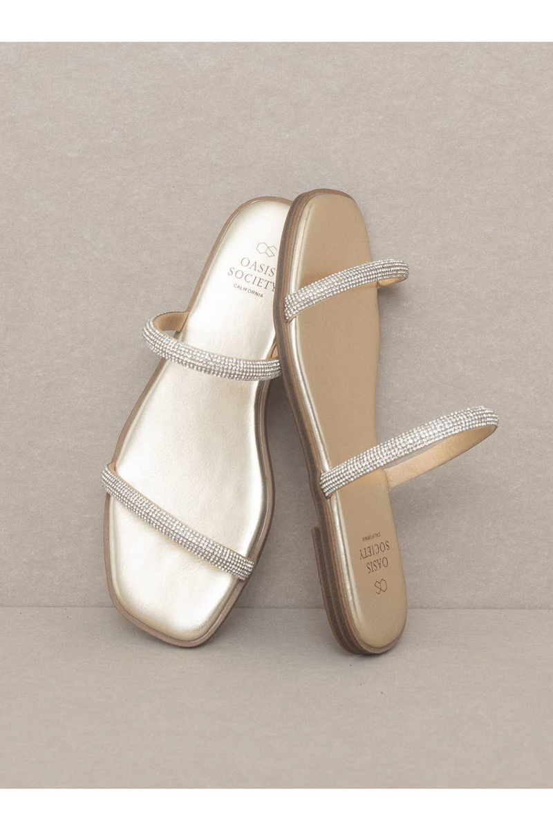 Dark Gray Lucy Strappy Sandal | Metallic Gold Sandals