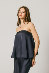 Light Gray Afterglow Satin Strapless Bow Back Top Top