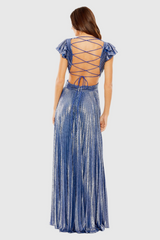 Ruffle Sleeve Cutout Pleated Metallic Gown | Blue Two Cumberland Ruffle Sleeve Cutout Pleated Metallic Gown | Blue Two Cumberland