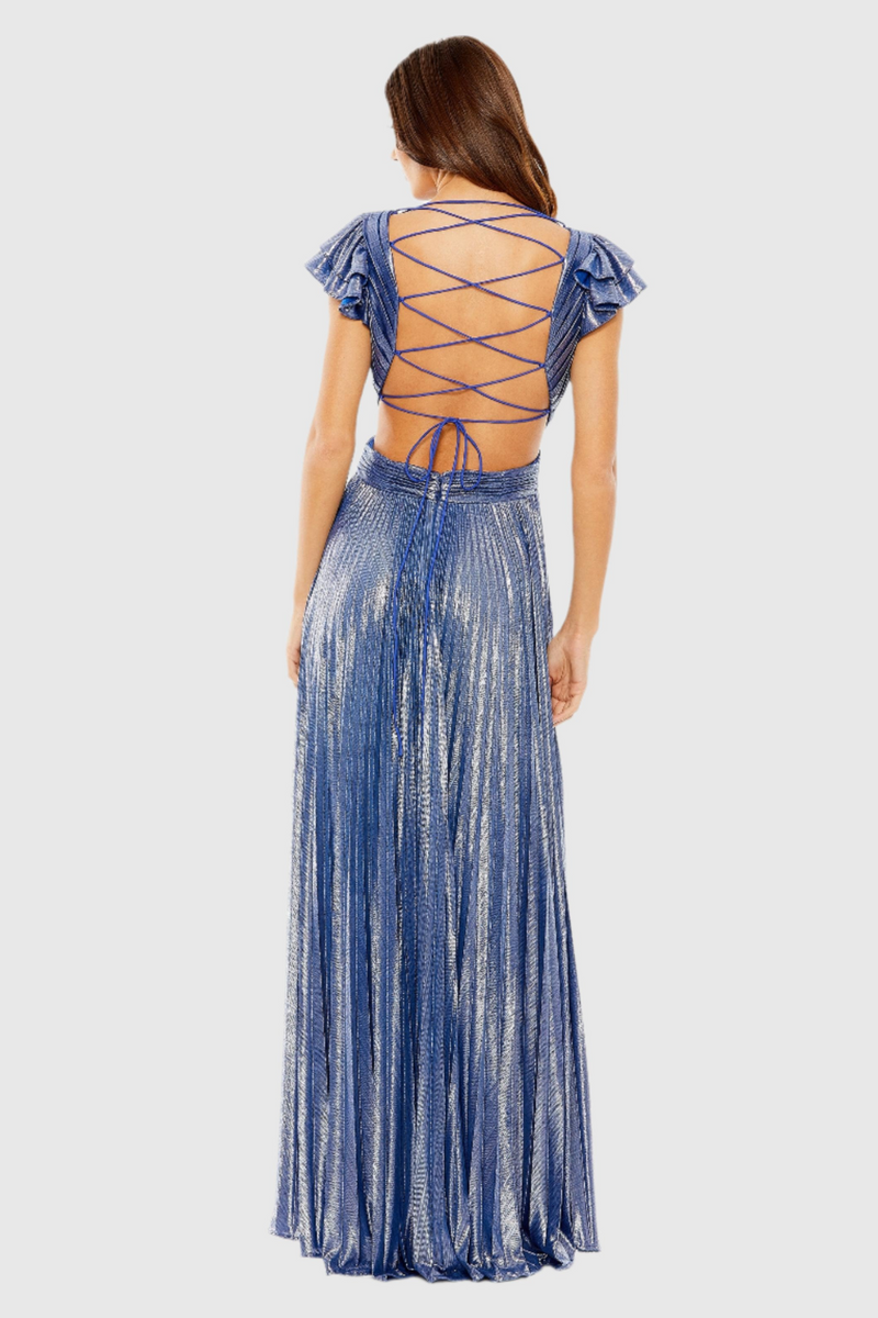 Ruffle Sleeve Cutout Pleated Metallic Gown | Blue Two Cumberland Ruffle Sleeve Cutout Pleated Metallic Gown | Blue Two Cumberland