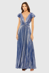Ruffle Sleeve Cutout Pleated Metallic Gown | Blue Two Cumberland Ruffle Sleeve Cutout Pleated Metallic Gown | Blue Two Cumberland
