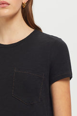 Dark Slate Gray Running Stitch Pocket Tee Shirts & Tops