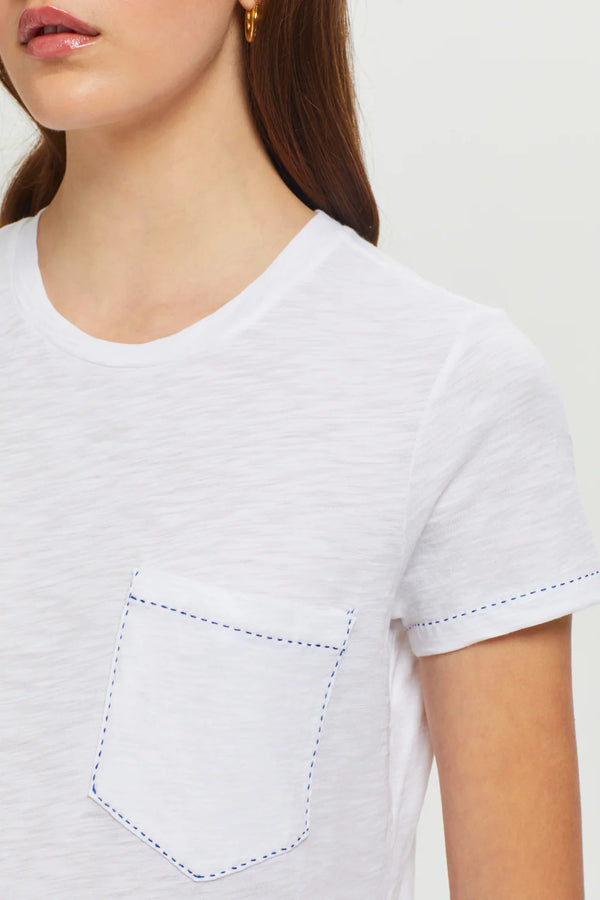 Light Gray Running Stitch Pocket Tee Shirts & Tops