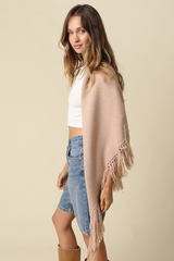 Gray Chrissy Fringe Knit Poncho poncho