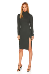 Dark Salmon Mock Midi Slit Dress Mini Dress