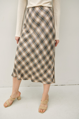 Gray Tartan Plaid Flowy Midi Skirt Midi Skirt