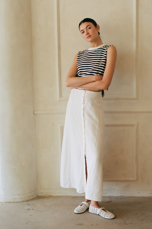 Rosy Brown Rio Vista Linen Midi Skirt Midi Skirt