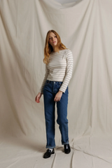 Dark Gray Lisa Long Sleeve Stripe Crew Tee