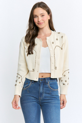 White Smoke Studded Darling Cropped Cardigan Cardigan