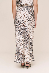 Light Gray Long Maxi Bias Skirt in Painted Spots Print Maxi Skirt