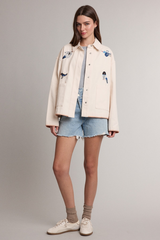 Light Gray Bird Embroidery Utility Jacket Jacket