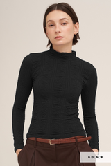 Dark Slate Gray Cher Floral Pointelle Mock Neck Top Top