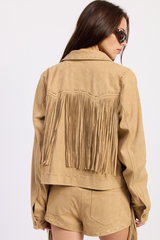 Misty Rose Mystic Fringe Suede Cropped Jacket Jacket