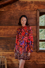 Saddle Brown Bright Flora Mini Dress Mini Dress