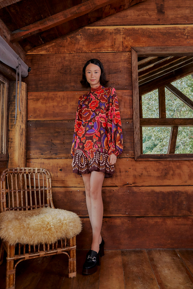 Saddle Brown Bright Flora Mini Dress Mini Dress