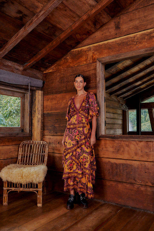 Saddle Brown Garden Bloom Blush Maxi Dress Maxi Dress