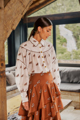 Rosy Brown Embroidered Horses Voluminous Blouse Blouse