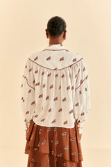 Wheat Embroidered Horses Voluminous Blouse Blouse