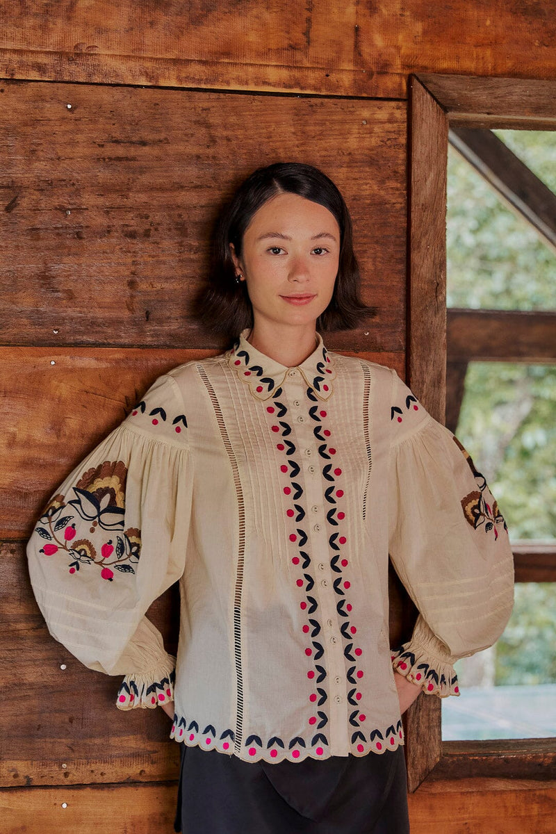 Sienna Palms Paradise Sand Embroidery Blouse Blouse
