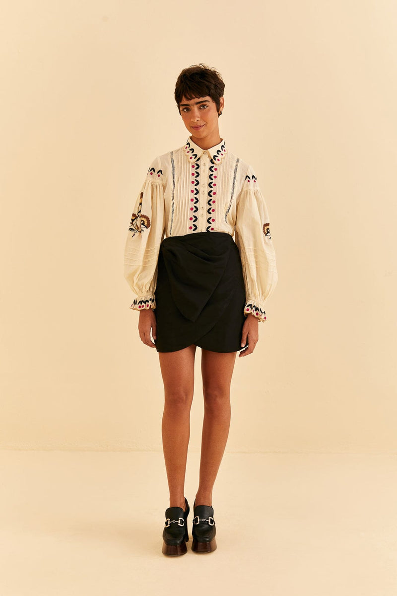 Wheat Palms Paradise Sand Embroidery Blouse Blouse