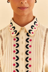 Wheat Palms Paradise Sand Embroidery Blouse Blouse