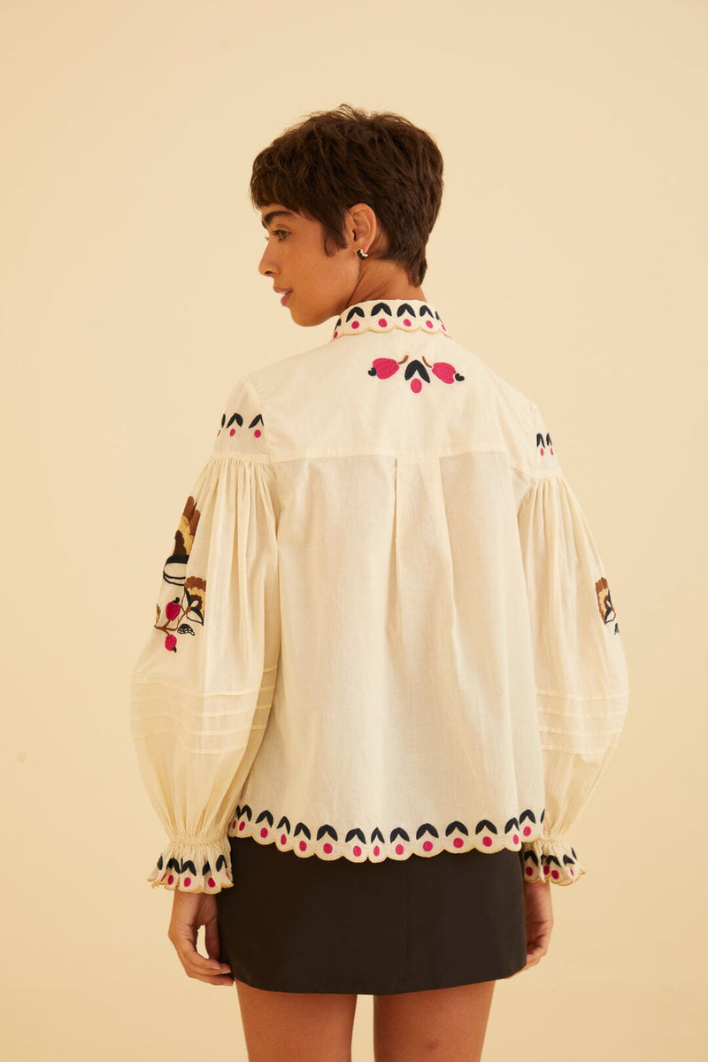 Wheat Palms Paradise Sand Embroidery Blouse Blouse