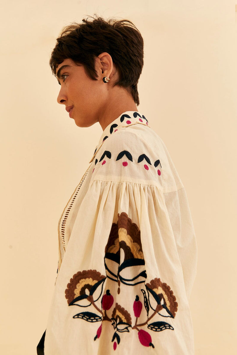 Wheat Palms Paradise Sand Embroidery Blouse Blouse