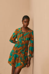 Tan Artsy Leopards Long Sleeve Mini Dress Mini Dress