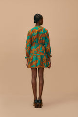 Tan Artsy Leopards Long Sleeve Mini Dress Mini Dress