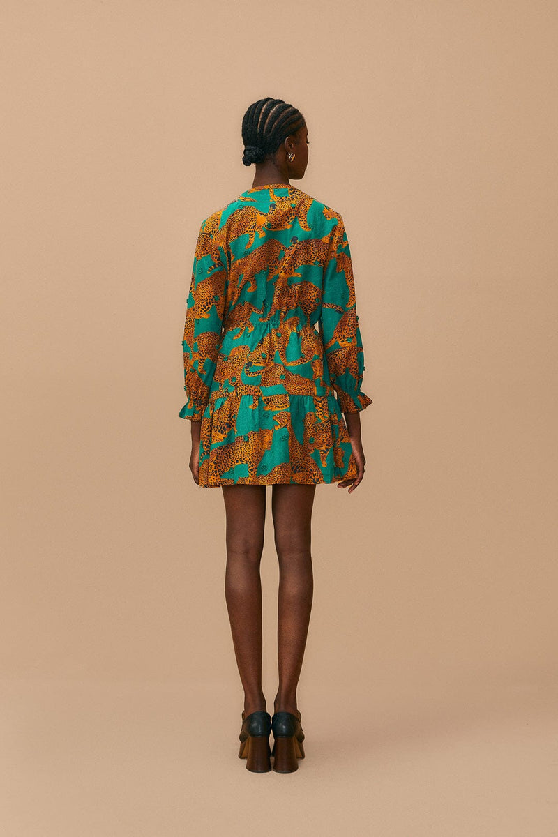 Tan Artsy Leopards Long Sleeve Mini Dress Mini Dress