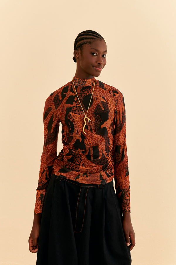 Wheat Giraffe Tulle Blouse Top