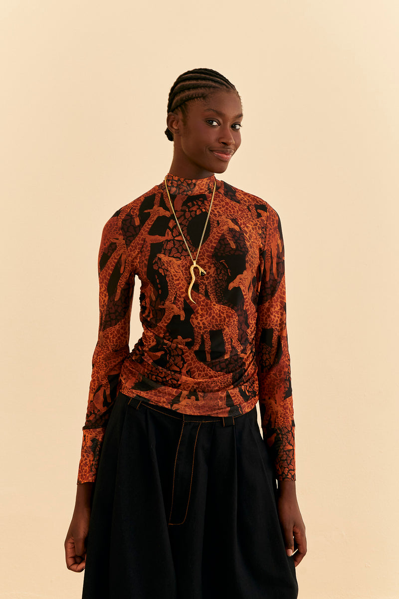 Wheat Giraffe Tulle Blouse Top