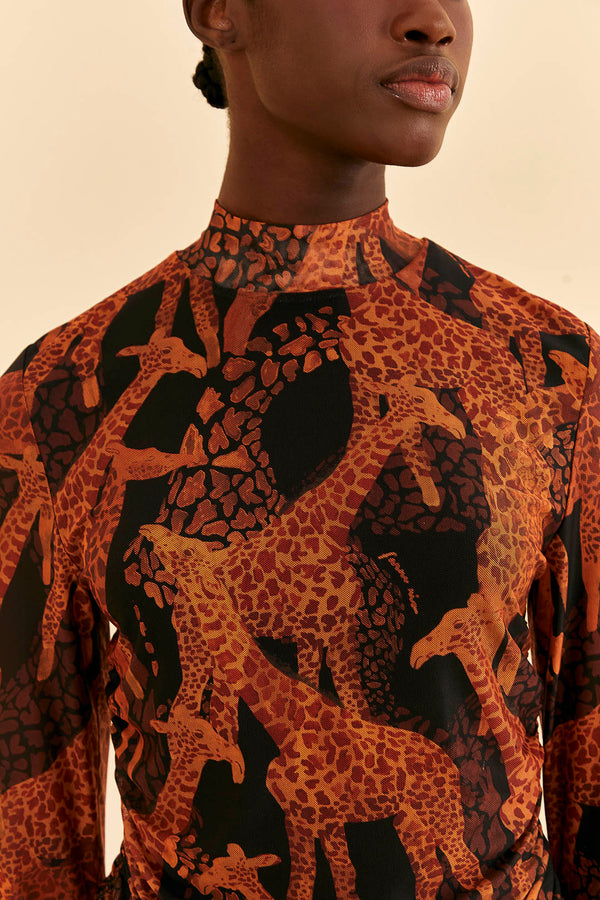 Black Giraffe Tulle Blouse Top