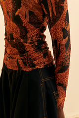 Tan Giraffe Tulle Blouse Top