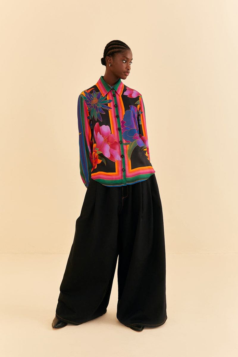 Black Flower Season Scarf Shirt Shirt