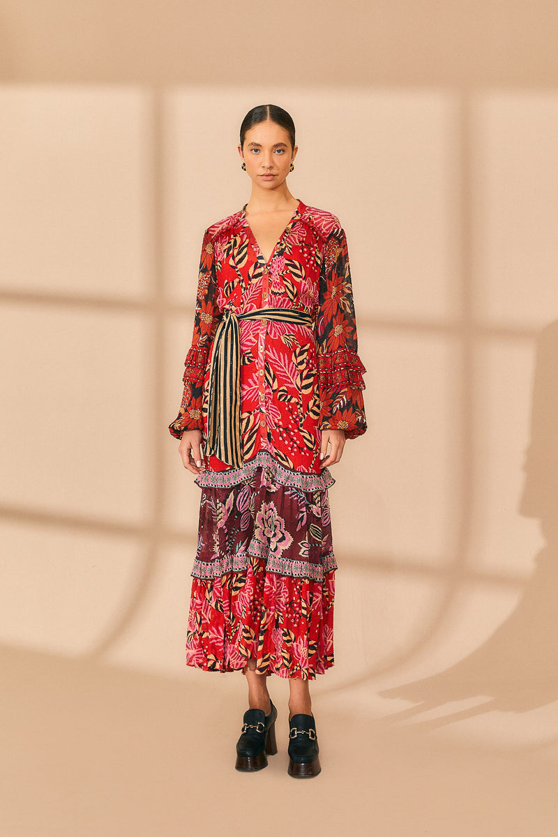 Tan Mixed Florals Maxi Dress Maxi Dress