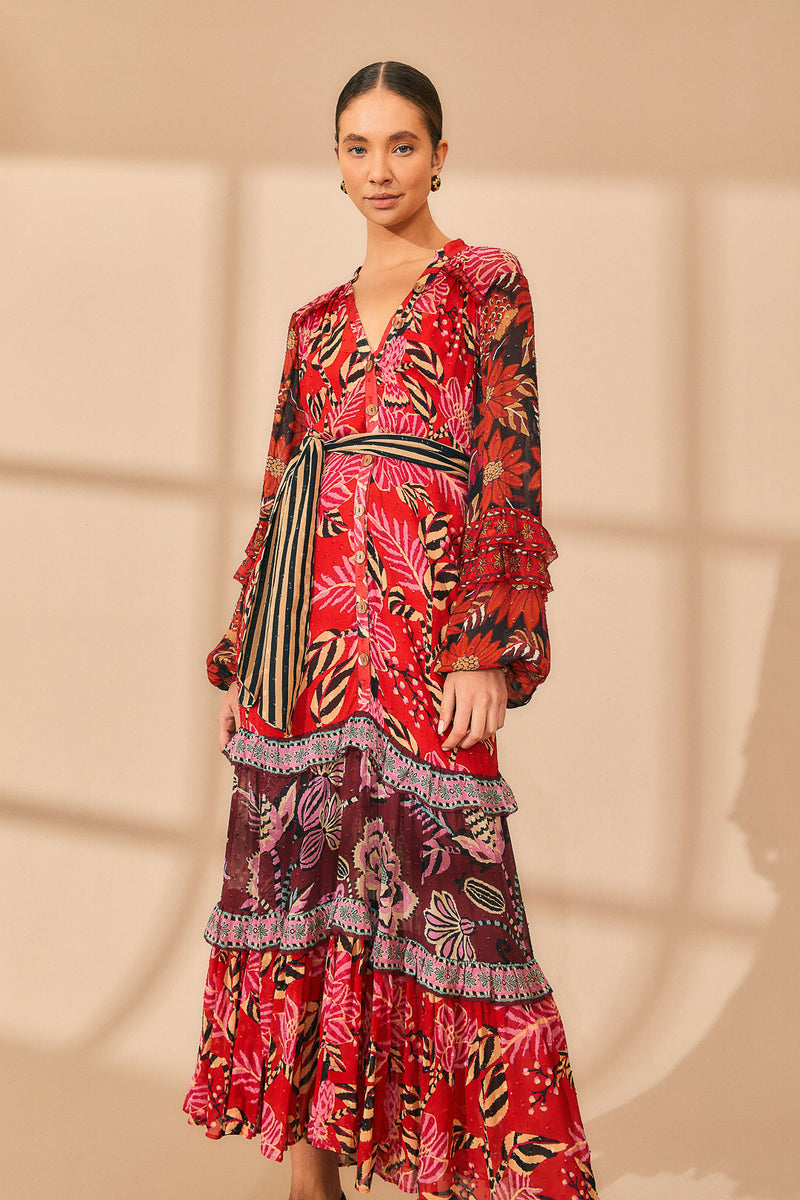 Tan Mixed Florals Maxi Dress Maxi Dress