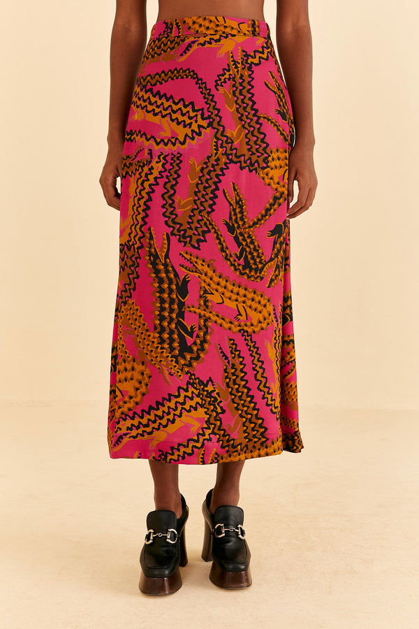 Wheat Croco Midi Skirt Skirt