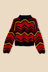 Black Colorful Waves Crochet Sweater Sweater