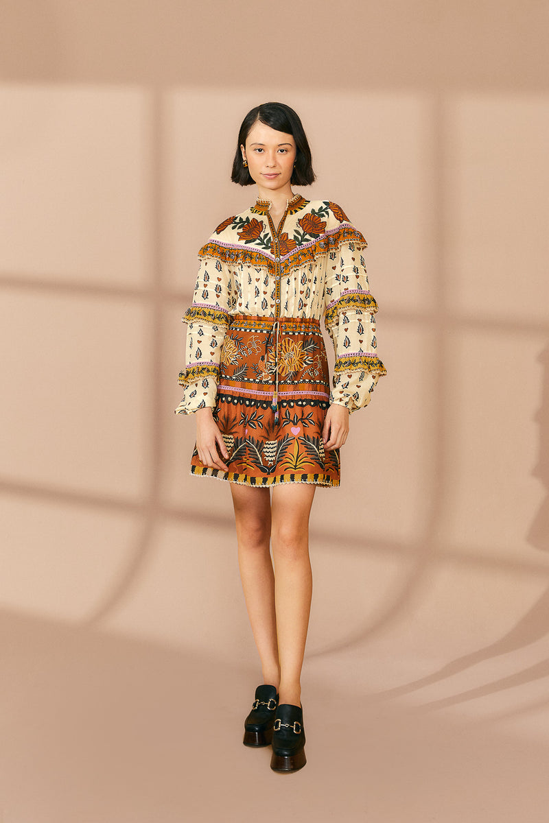 Tan Ainika Floral Ruffle Mini Dress Mini Dress
