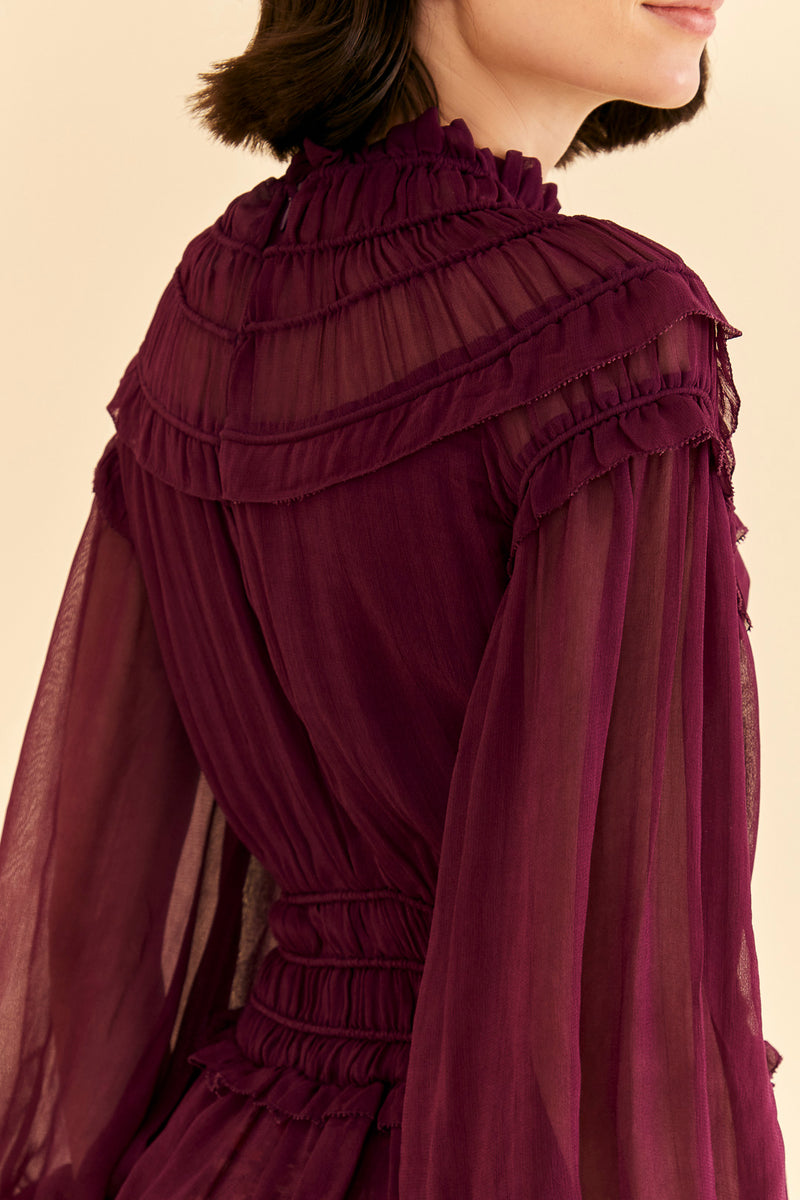 Wheat Burgundy Ruffled Blouse Blouse