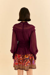 Black Burgundy Ruffled Blouse Blouse