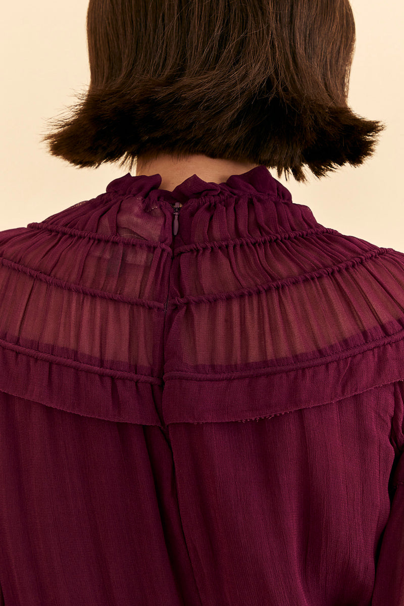 Black Burgundy Ruffled Blouse Blouse